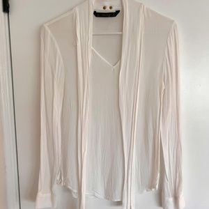 Zara Basic Tie Neck Off White Blouse XS/S